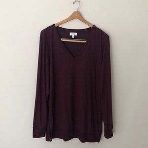Lucky Brand Soft V Neck Sweater - Maroon & Black